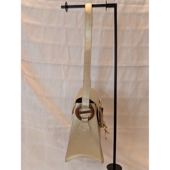 Cat Theme Gold Shoulder Bag W/ Whisker & Tail Detail Faux Leather Purse Unique - Picture 4 of 13